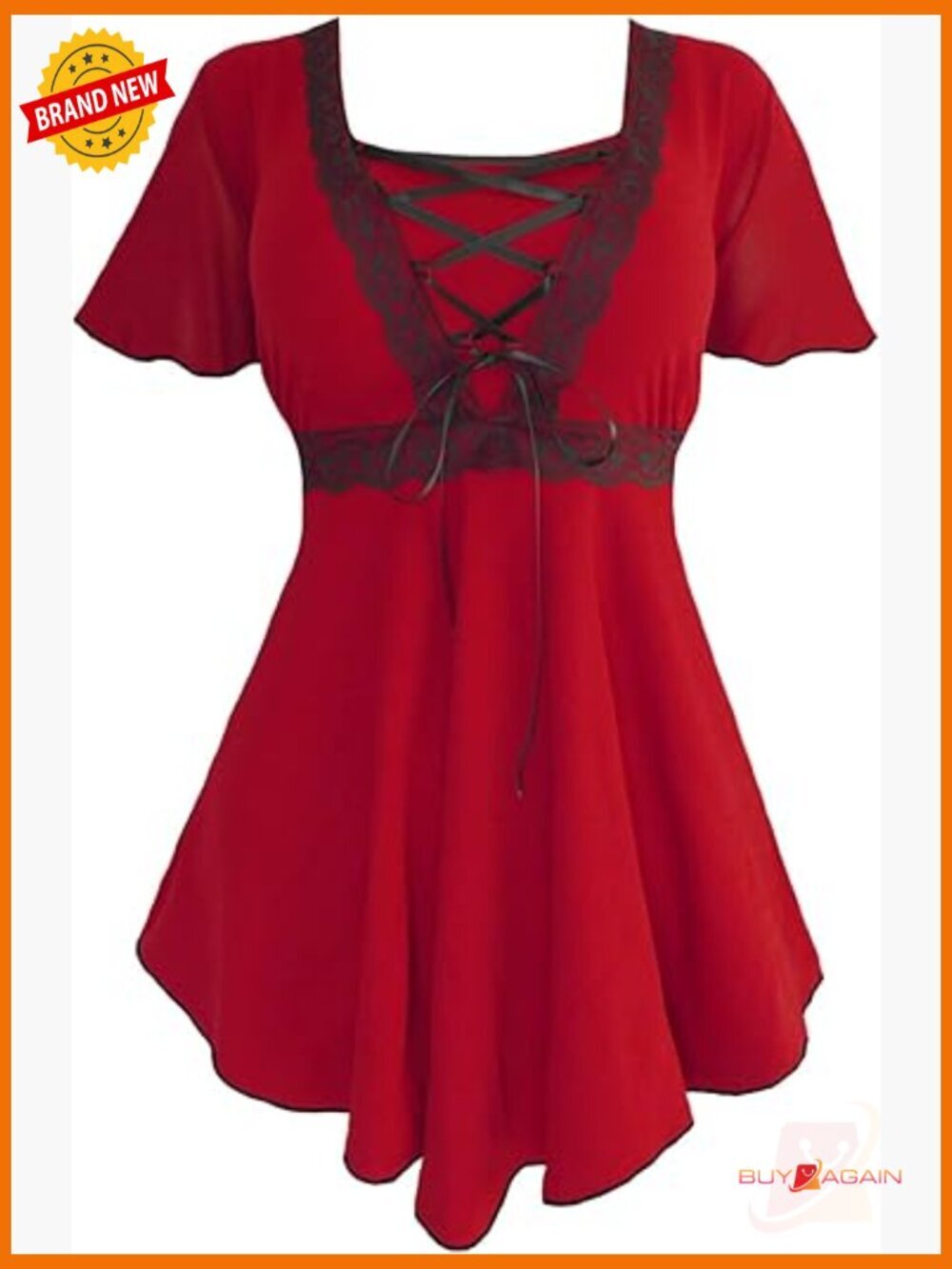 Empire Waist Corset Top with Lace Trim, Slim Fit, Polyester Spandex Blend